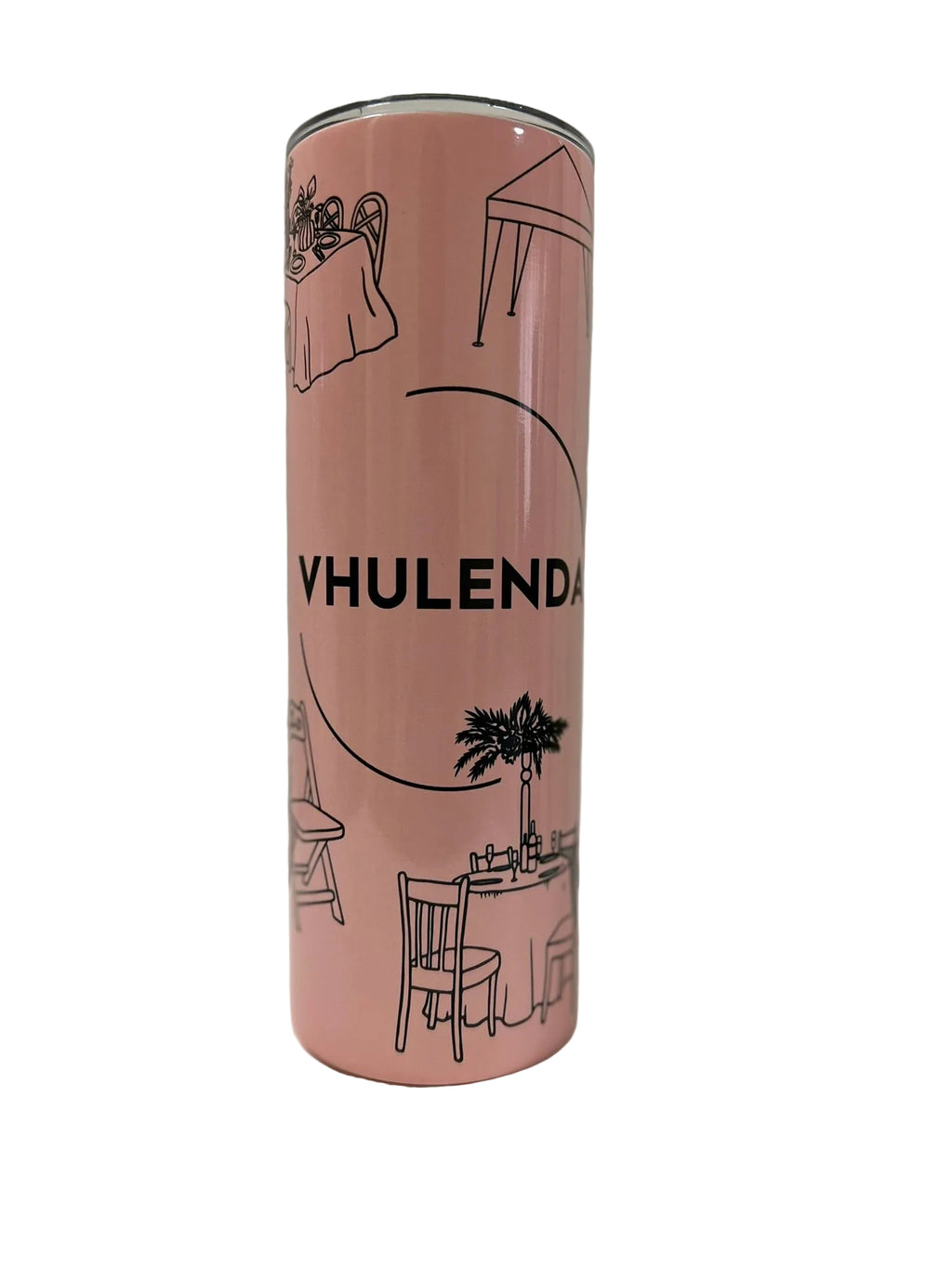 Custom personalised pink skinny tumbler featuring the name and elegant full-wrap illustration design.