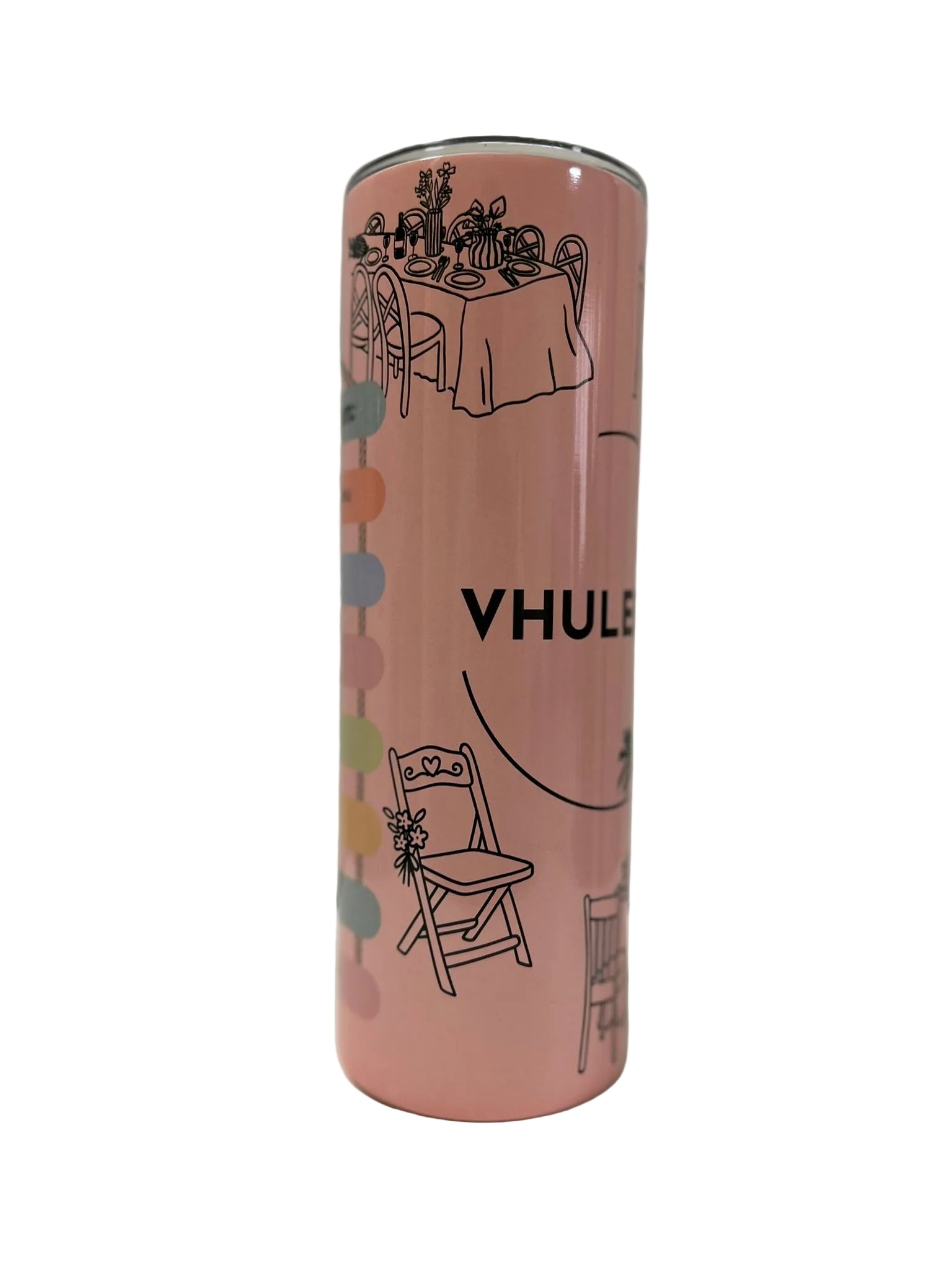 Custom personalised pink skinny tumbler featuring the name and elegant full-wrap illustration design side