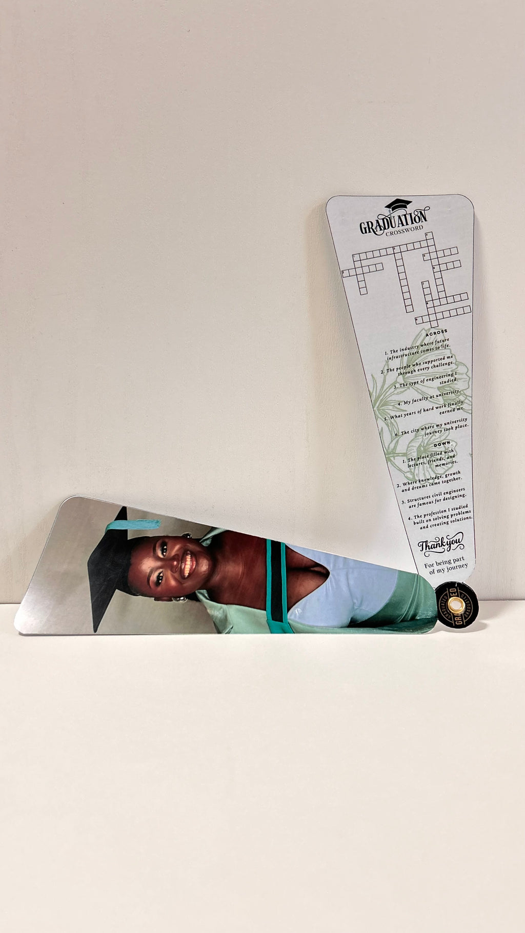 Graduation petal hand fan with crossword
