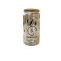 Personalised 16oz clear double-wall glass mug with bamboo lid, custom name design and straw front