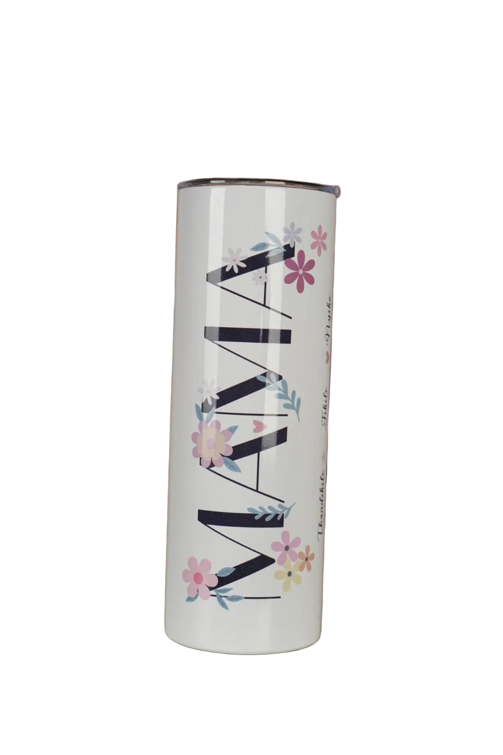 Personalised Name White Tumbler with floral designs and 'MAMA' print front