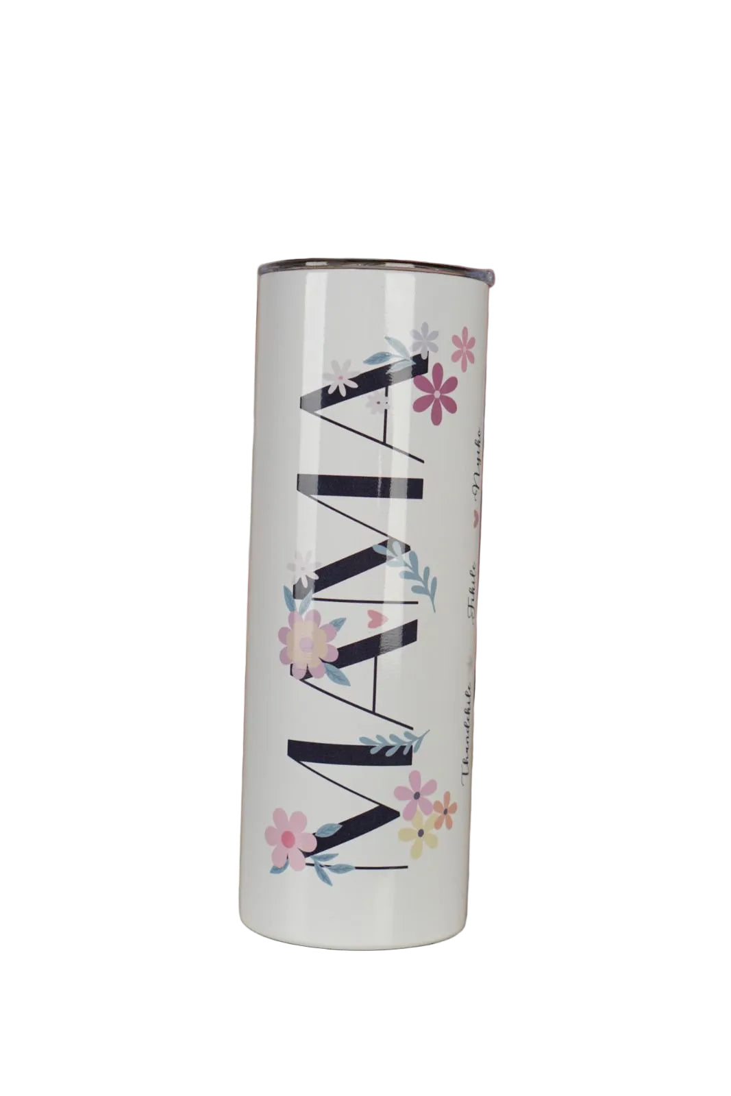 Personalised Name White Tumbler with floral designs and 'MAMA' print front