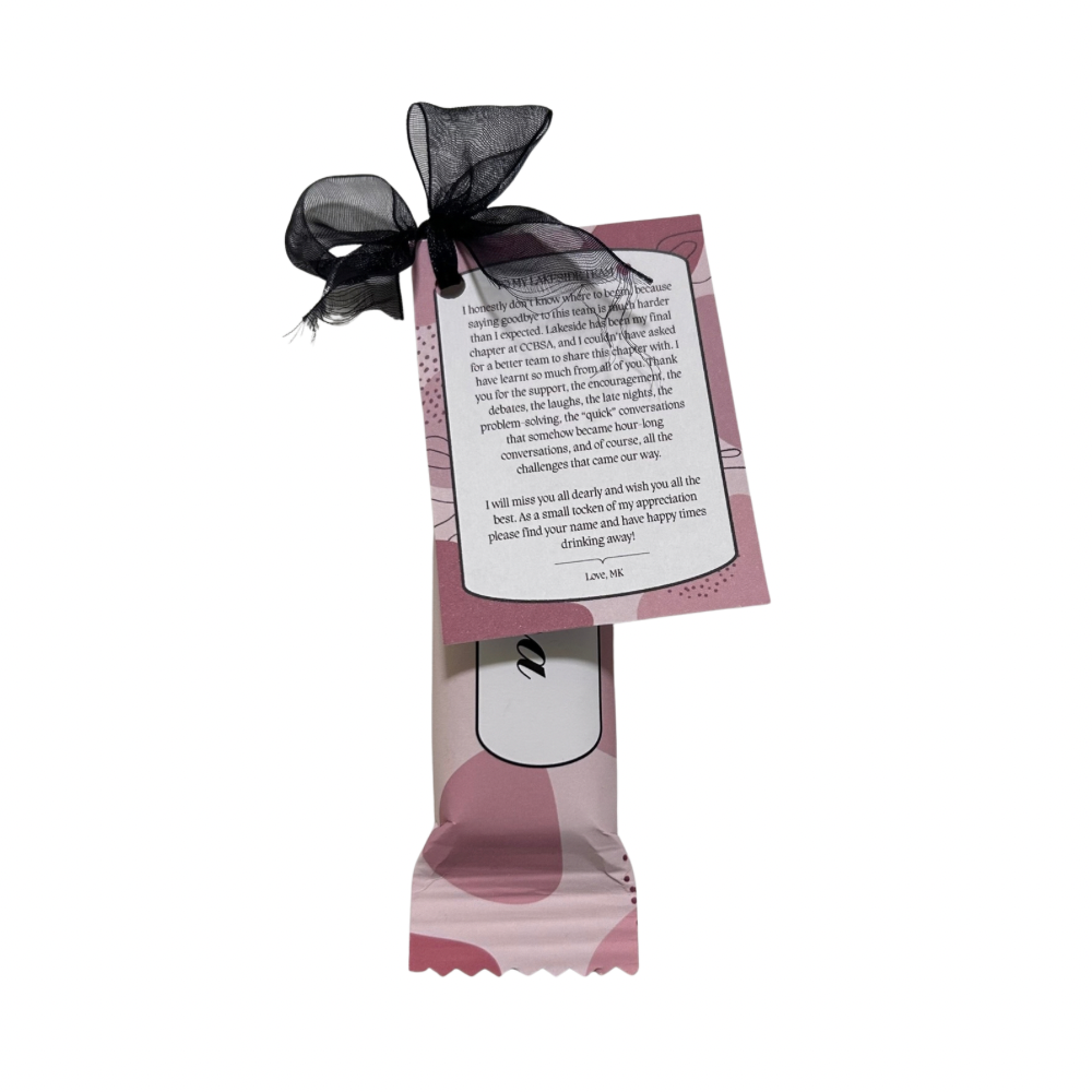 Personalised chocolate with a custom wrapper, decorative ribbon and message for special occasions front