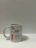 Personalised Mom Definition Mug with custom name and floral design, featuring a birthday surprise print inside. Front