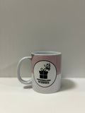 Personalised ceramic mug with custom customer design printed on the front.
