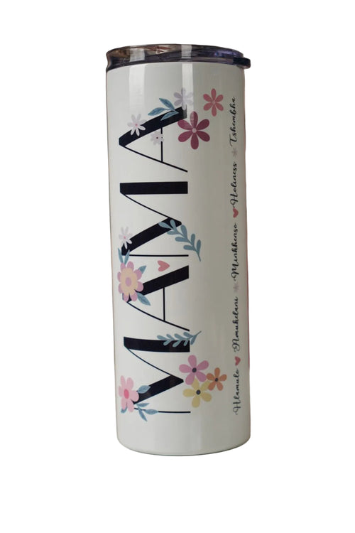 Personalised Name Tumbler with floral design and 'MAMA' text on a white background