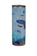Personalised ocean animals skinny tumbler featuring shark, fish, octopus and custom name design. Main