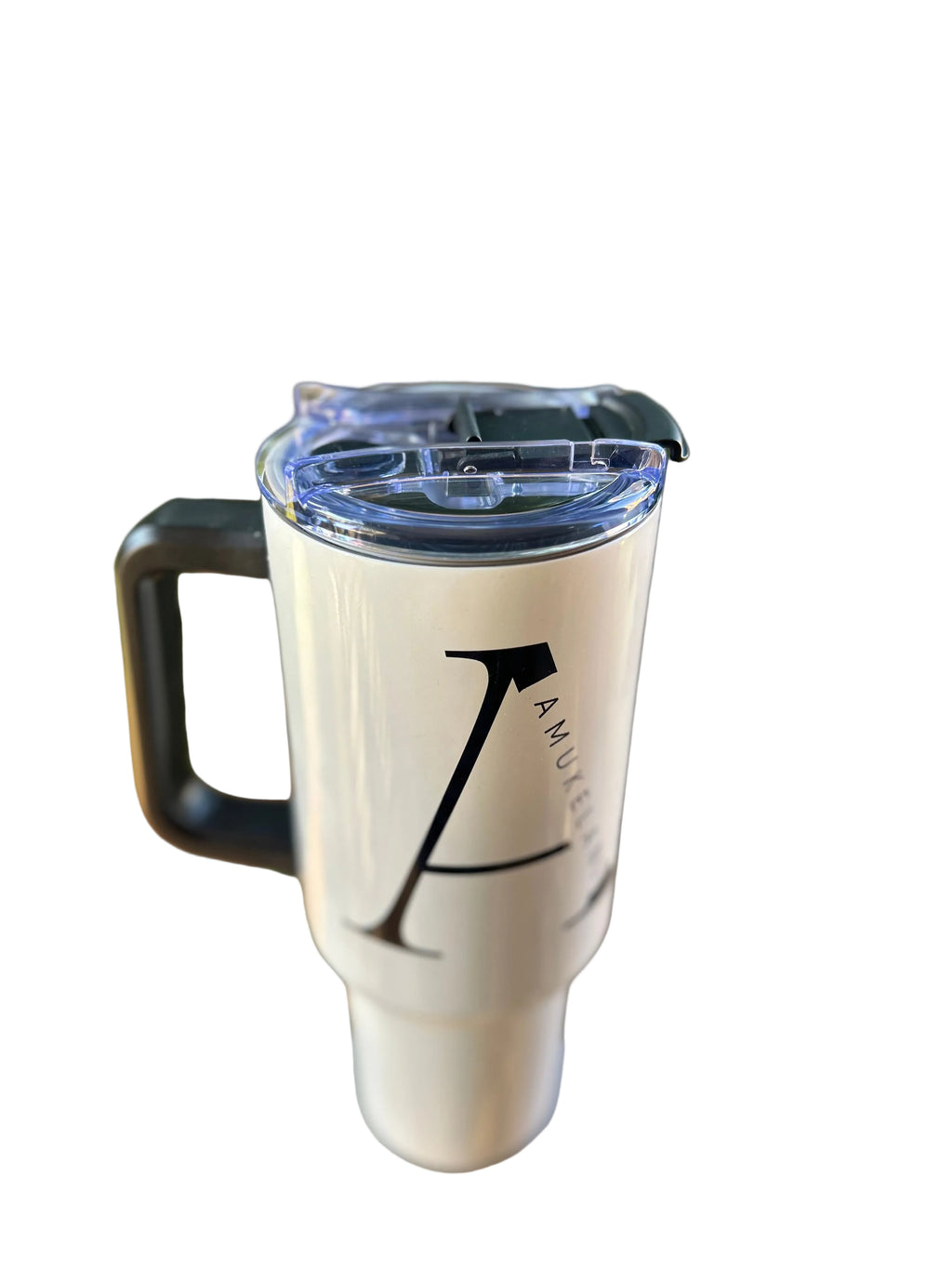Stainless steel personalised tumbler with two lids and straw