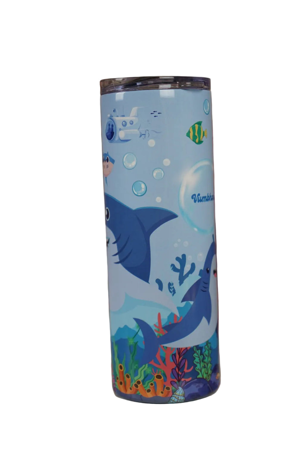 Custom under the sea tumbler with ocean creatures, bubbles and personalised name for kids. Side